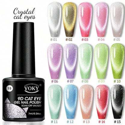 6pc Glitter Cat Magnetic Nail Gel Polish Set Cat Eye Holographic Reflective Semi Permanent UV Gel Soak Off Sparkling Nail Art